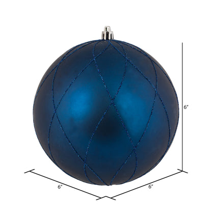 Vickerman 6" Midnight Blue Matte and Glitter Swirl Ball Ornament 3 per Box
