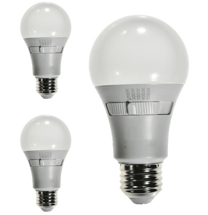 Damar A19 LED Light Bulb 9W 800 Lumens E26 Medium Base 27K/30K/35K/40K/50K Color Adjustable for Bedroom Living Room Light Bulb 120V CRI80 230° Beam Angle Dimmable White Finish Pack of 3