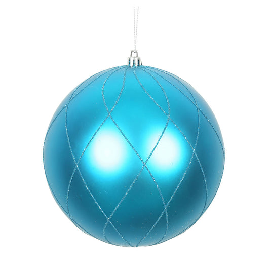 Vickerman 8" Turquoise Matte and Glitter Swirl Ball Ornament