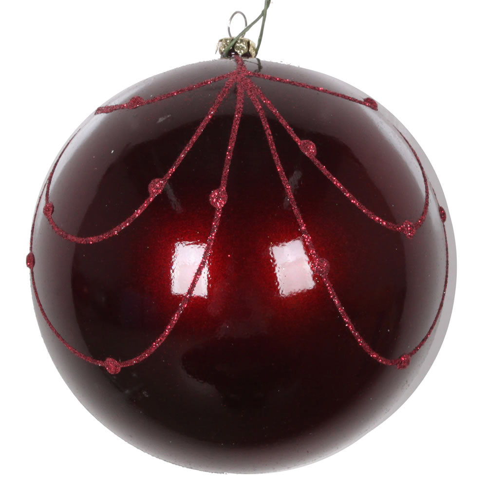 Vickerman 4.75" Wine Candy Finish Curtain Ornament with Glitter Accents 4 per Bag
