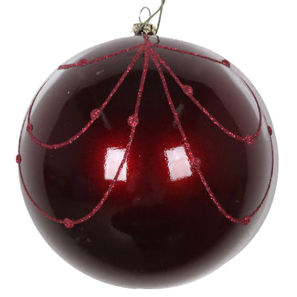 Vickerman 4.75" Wine Candy Finish Curtain Ornament with Glitter Accents 4 per Bag