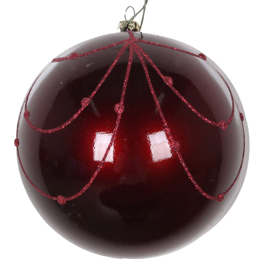 Vickerman 4.75" Wine Candy Finish Curtain Ornament with Glitter Accents 4 per Bag