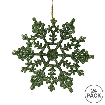 Vickerman 4" Christmas Green Glitter Snowflake Christmas Ornament 24 per Box