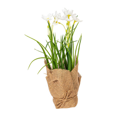 Vickerman 10" Artificial Yellow Daffodil in Burlap Pot.
