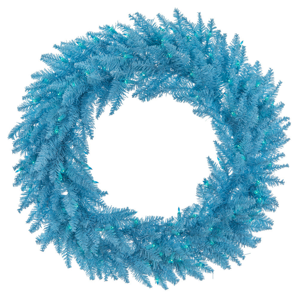 Vickerman 36" Sky Blue Artificial Christmas Wreath Blue Dura-lit Incandescent Mini Lights