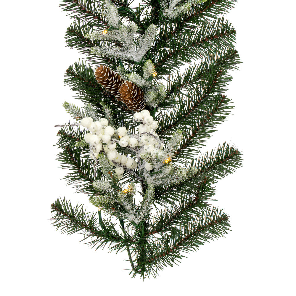 Vickerman 6' x 14" Frosted Berry Mixed Pine Cone Artificial Pre-Lit Garland Battery Operated Lights