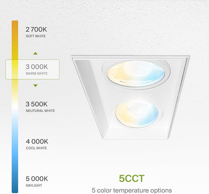 ASD Lighting LED Trimless Combo Downlight 2 heads 3.5inch 30W 120V Triac 2700/3000/3500/4000/5000K White ETL