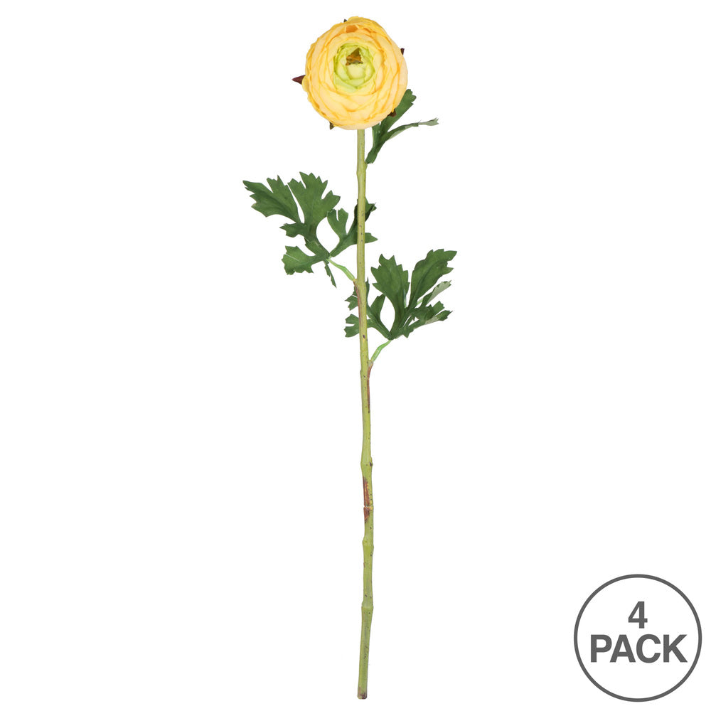 Vickerman 23" Artificial Yellow Ranunculus Stem Set of 4