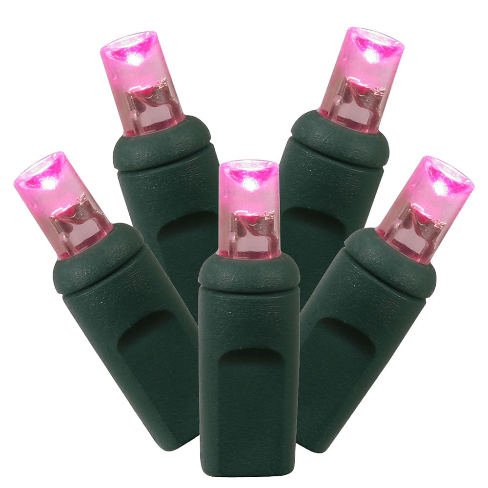 Vickerman 100 Pink Wide Angle LED Light on Green Wire 50' Christmas Single Mold Light Strand