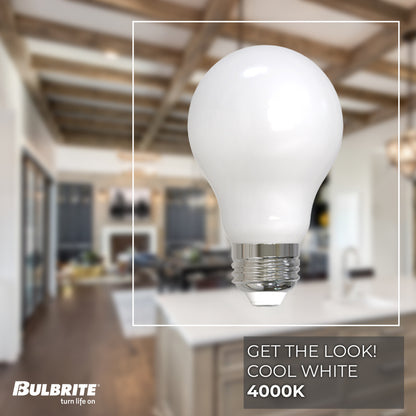 Bulbrite 14W LED LIGHT BULB A19 4000K FILAMENT MILKY FINISH, E26 MEDIUM SCREW BASE, DIMMABLE, 4PK