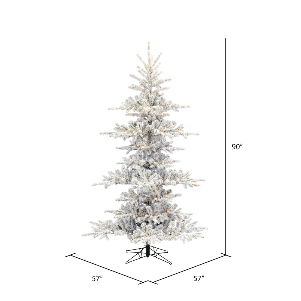 Vickerman 7.5' x 57" Flocked Yukon Display Artificial Christmas Tree with Warm White LED Lights.