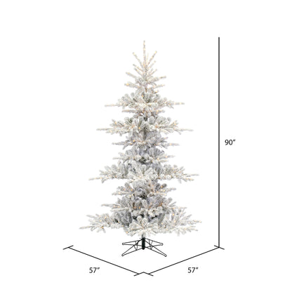 Vickerman 7.5' x 57" Flocked Yukon Display Artificial Christmas Tree with Warm White LED Lights.