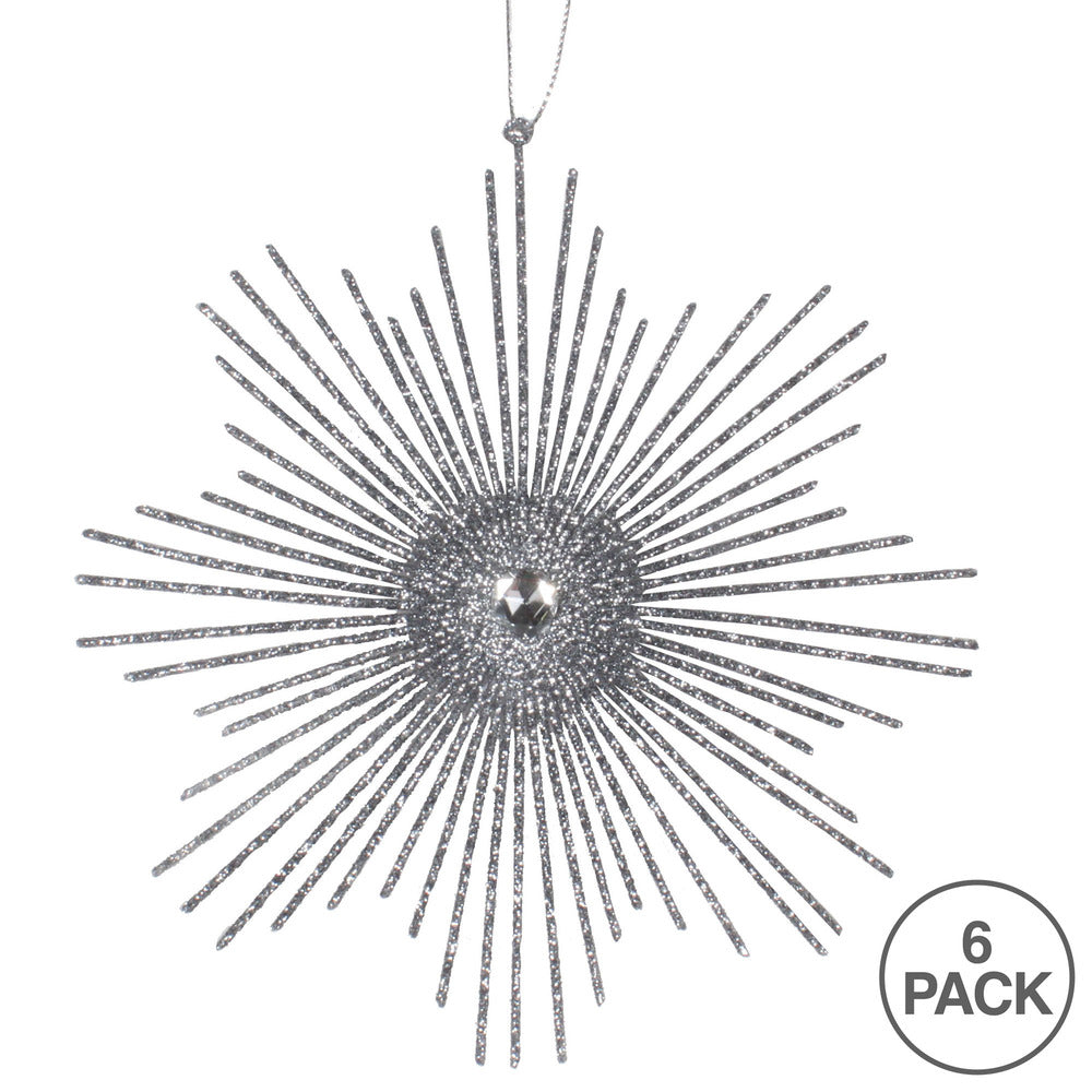 Vickerman 6.5" Pewter Snowflake Burst Glitter Christmas Ornament 6 per Bag