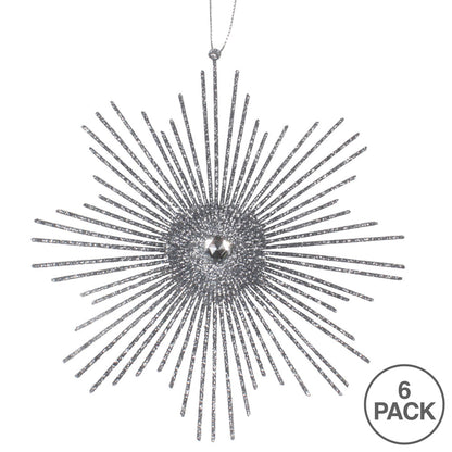 Vickerman 6.5" Pewter Snowflake Burst Glitter Christmas Ornament 6 per Bag