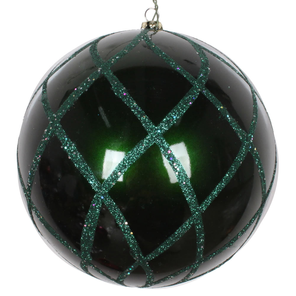 Vickerman 6" Emerald Candy Finish Net Ball Ornament with Glitter Accents 2 per Bag