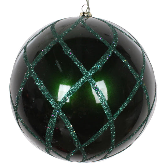 Vickerman 6" Emerald Candy Finish Net Ball Ornament with Glitter Accents 2 per Bag