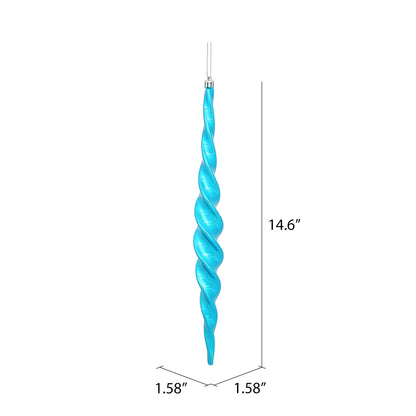 Vickerman 14.6" Turquoise Shiny Spiral Icicle Christmas Ornament Pack of 2