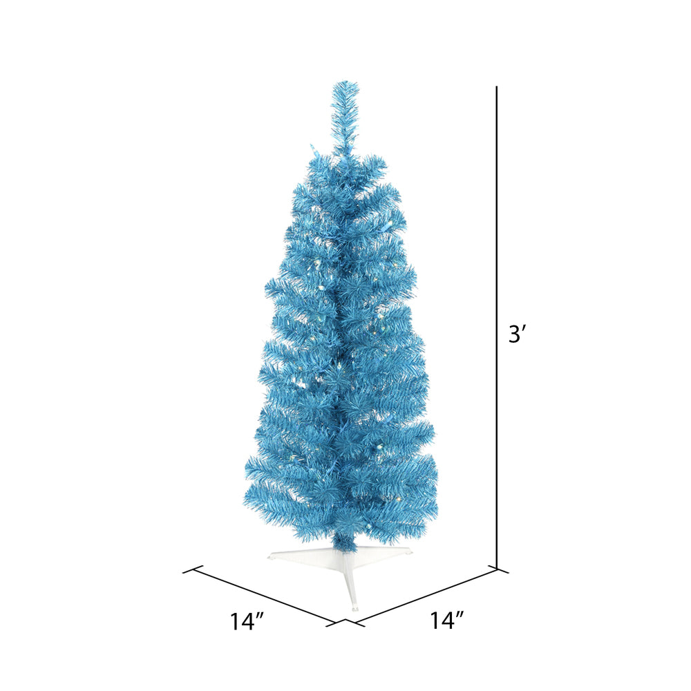 Vickerman 3' Sky Blue Pencil Artificial Christmas Tree Blue Dura-lit LED Lights.