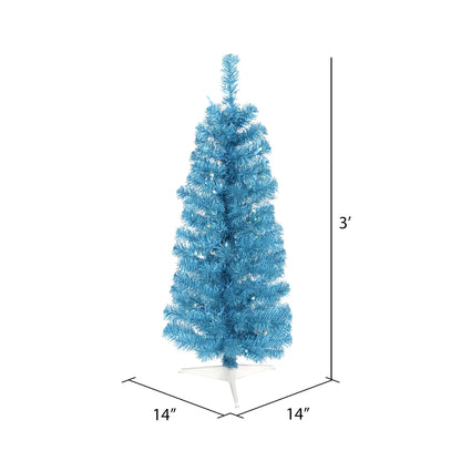 Vickerman 3' Sky Blue Pencil Artificial Christmas Tree Blue Dura-lit LED Lights.