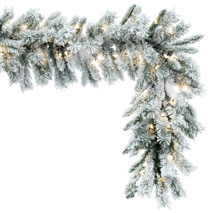 Vickerman 9' x 14" Flocked Utica Fir Artificial Pre-Lit Garland with 100 Pure White LED Mini Lights and 230 Realistic Flocked PVC Tips