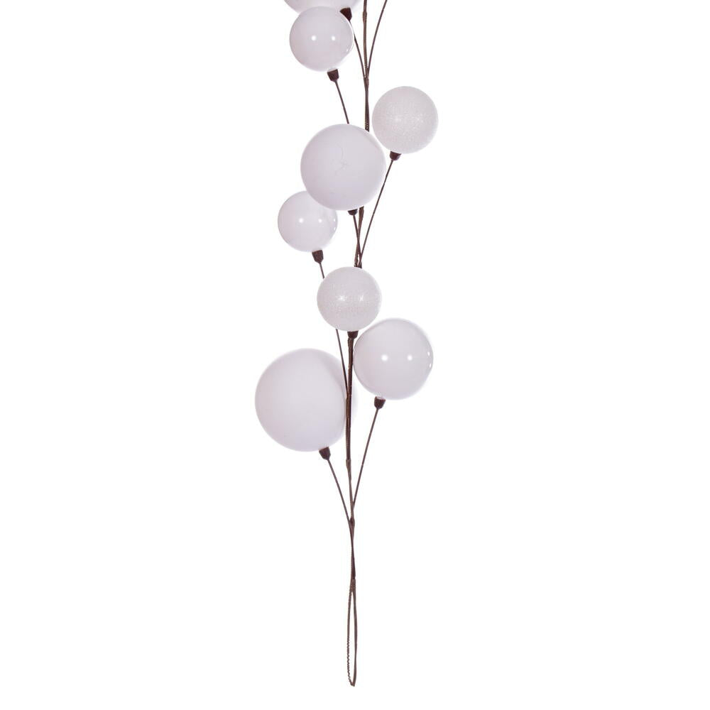 Vickerman 10' White Assorted Finish Branch Ball Ornament Garland.