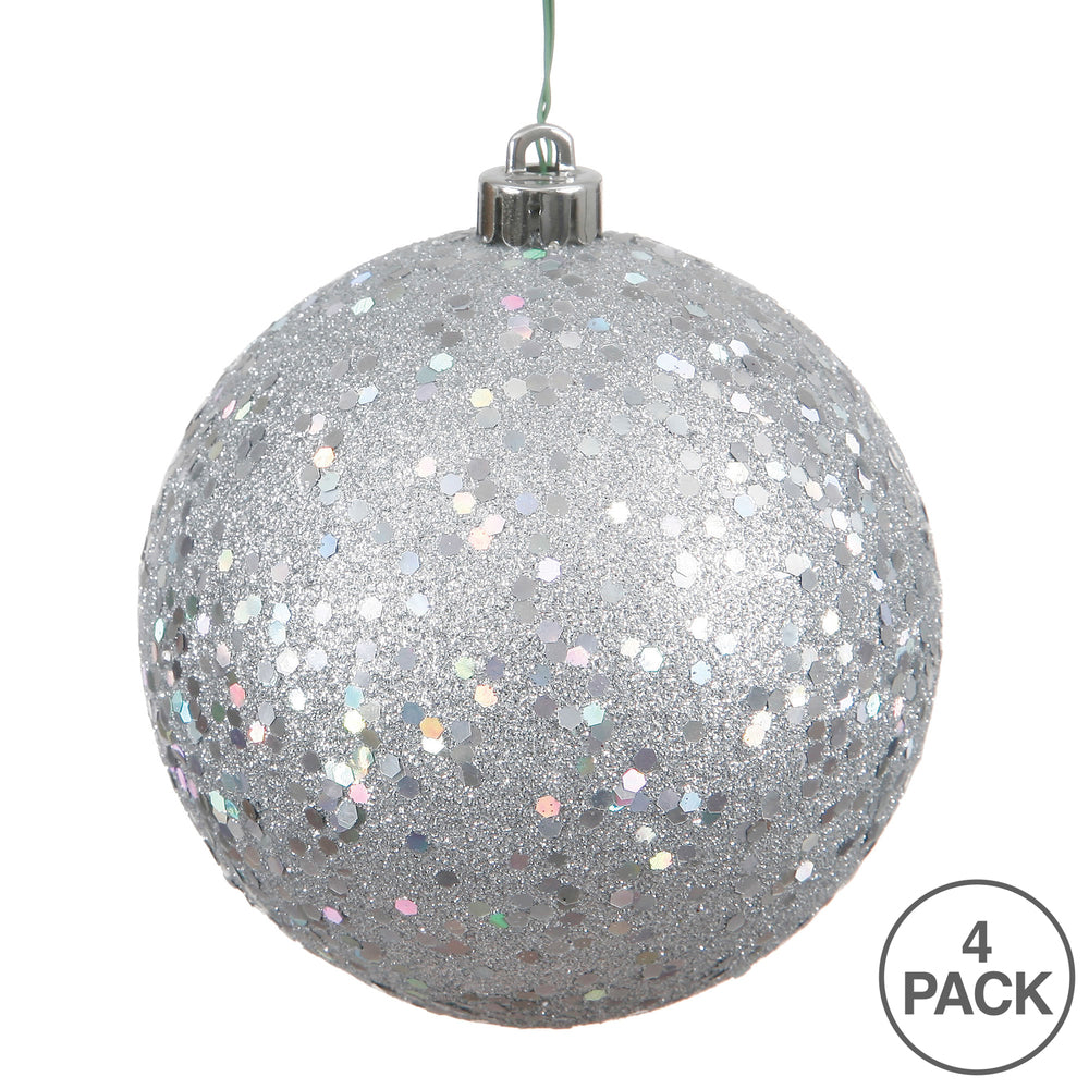 Vickerman 6" Silver Sequin Ball Ornament 4 per Bag