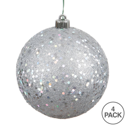 Vickerman 6" Silver Sequin Ball Ornament 4 per Bag