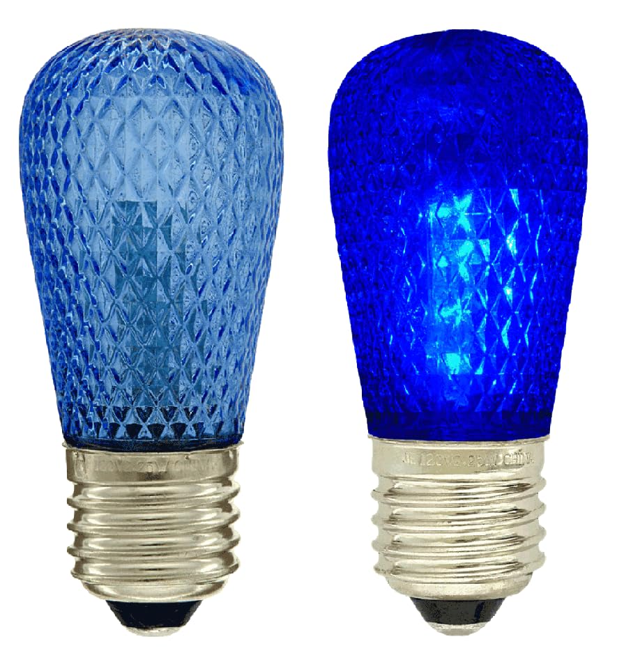 Damar- S14 Colored LED String Light Bulb with Faceted Surface Transparent Blue 0.8W E26 Medium Base 120V Pack of 6- Shatterproof Waterproof Outdoor Indoor Replacement for Home Decorations Christmas