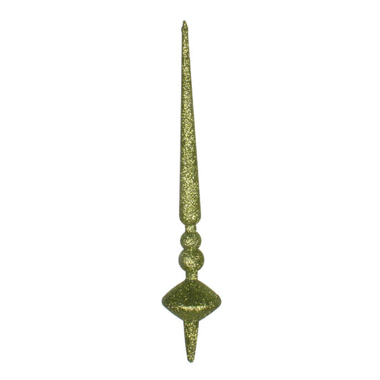 Vickerman 12" Olive Glitter Cupola Finial. This long finial ornament adds depth and texture to any holiday decorating project. Made with shatterproof plastic. Includes 3 pieces per bag.