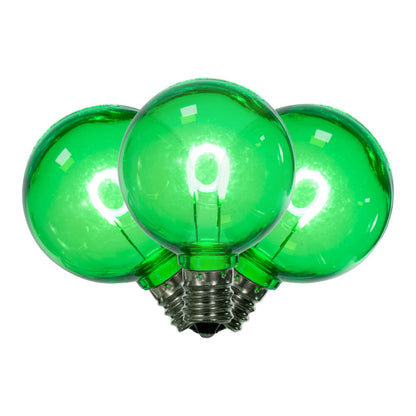 Vickerman G40 Transparent U-Shaped Filament Green Bulb, E12 Base, .6 Watts, 25 Pcs Assorted/Bag.  Colors included are Blue, Red, Green, Purple and Amber.