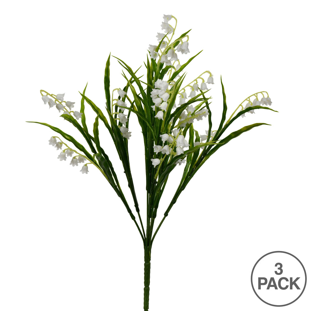 Vickerman 16" Artificial Lily of the Valley Bush Set of 3