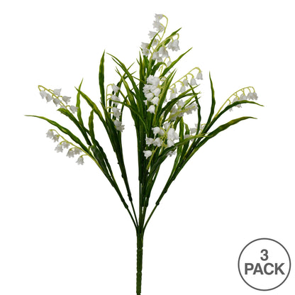 Vickerman 16" Artificial Lily of the Valley Bush Set of 3