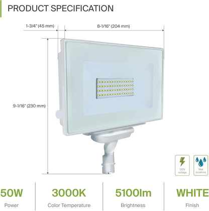 ASD Lighting LED SLIM Floodlight with arm 50W 3000K White UL