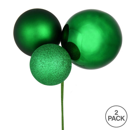 Vickerman 18" Green Ball Ornament Christmas Pick Pack of 2