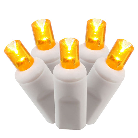 Vickerman 100 Orange Wide Angle LED Light on White Wire 50' Christmas Single Mold Light Strand