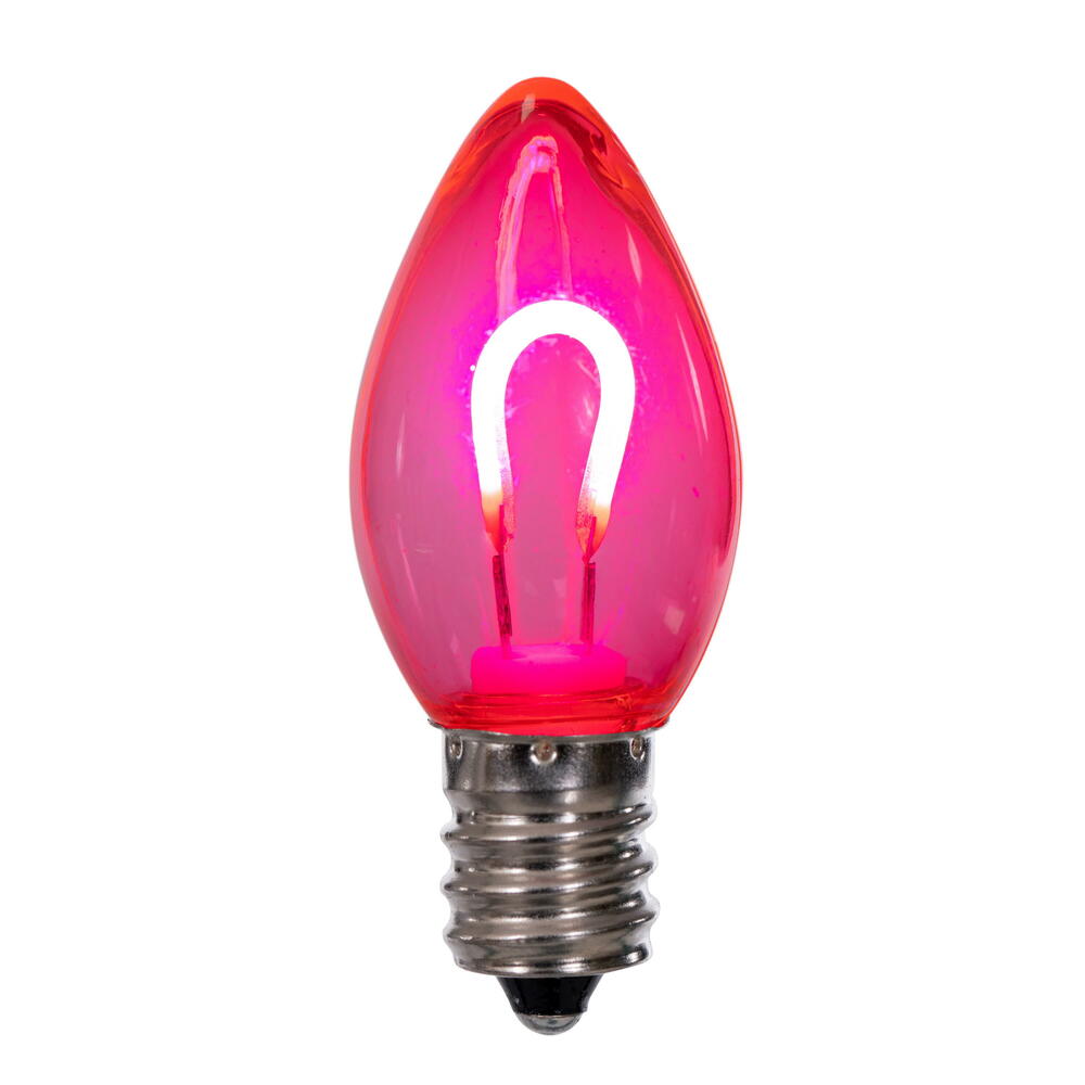 Vickerman C7 Transparent U-Shaped Filament Pink Bulb, E12 Base, .6 Watts, 25 Pcs Assorted/Bag.  Colors included are Blue, Red, Green, Purple and Amber.