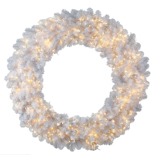 Vickerman 30" White Artificial Christmas Wreath Warm White LED 3MM 8 Function Lights