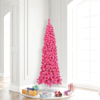 Vickerman 6.5' Flocked Pink Pencil Fir Artificial Christmas Tree Pink Dura-lit LED Lights