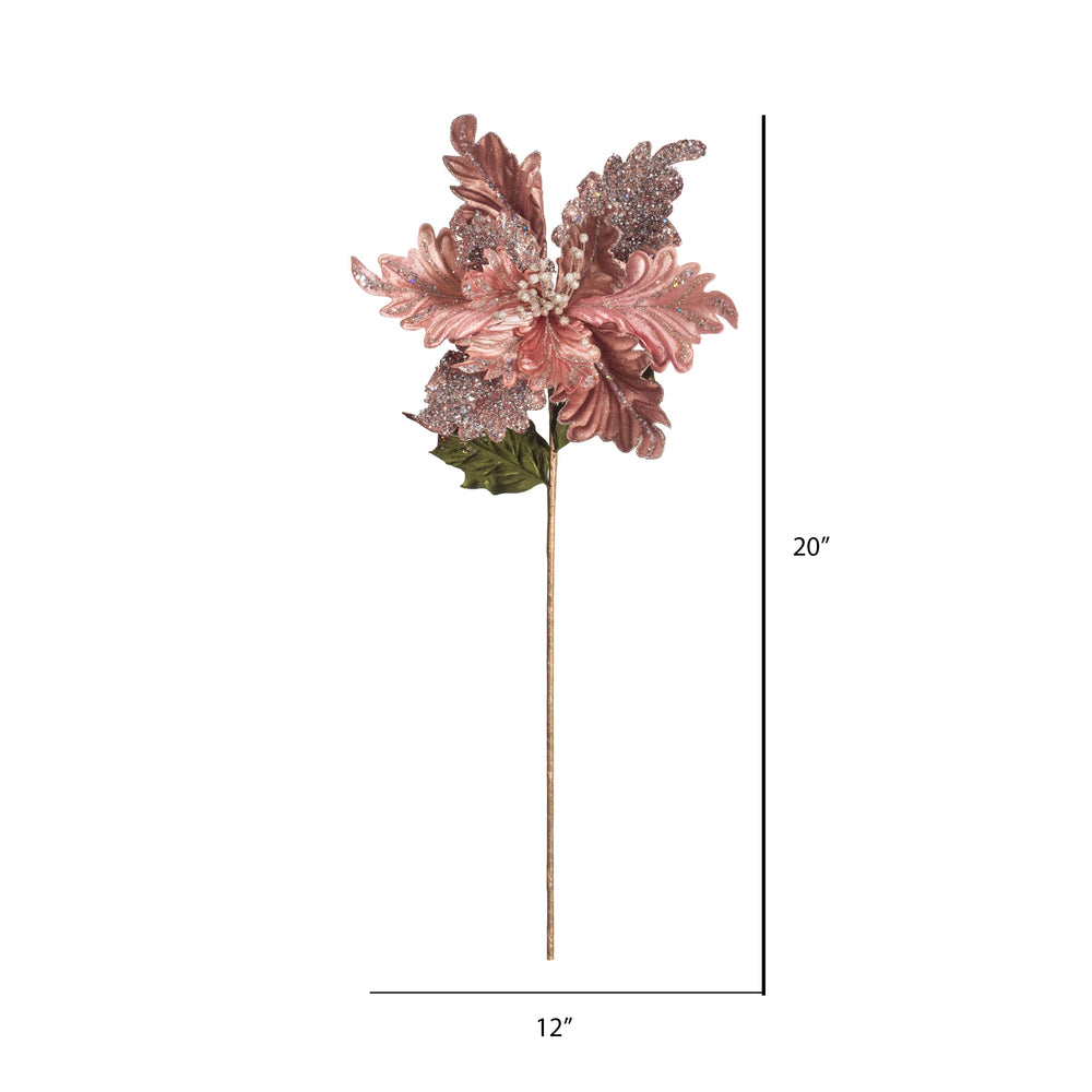 Vickerman 20" Rose Gold Glitter Poinsettia Artificial Christmas Stem Pack of 3