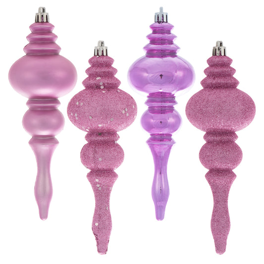 Vickerman 7" Pink 4-Finish Finial Ornament 8 per Box