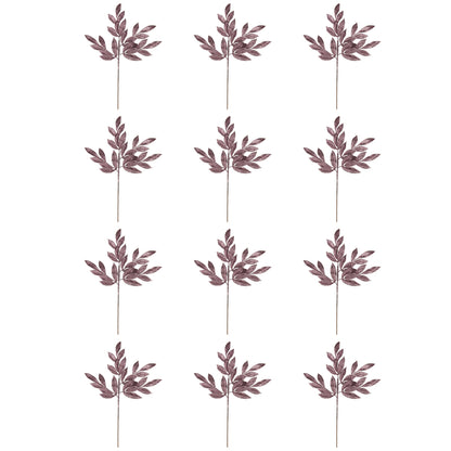 Vickerman 22" Mauve Glitter BayLeaf Artificial Christmas Spray. Includes 12 sprays per pack.
