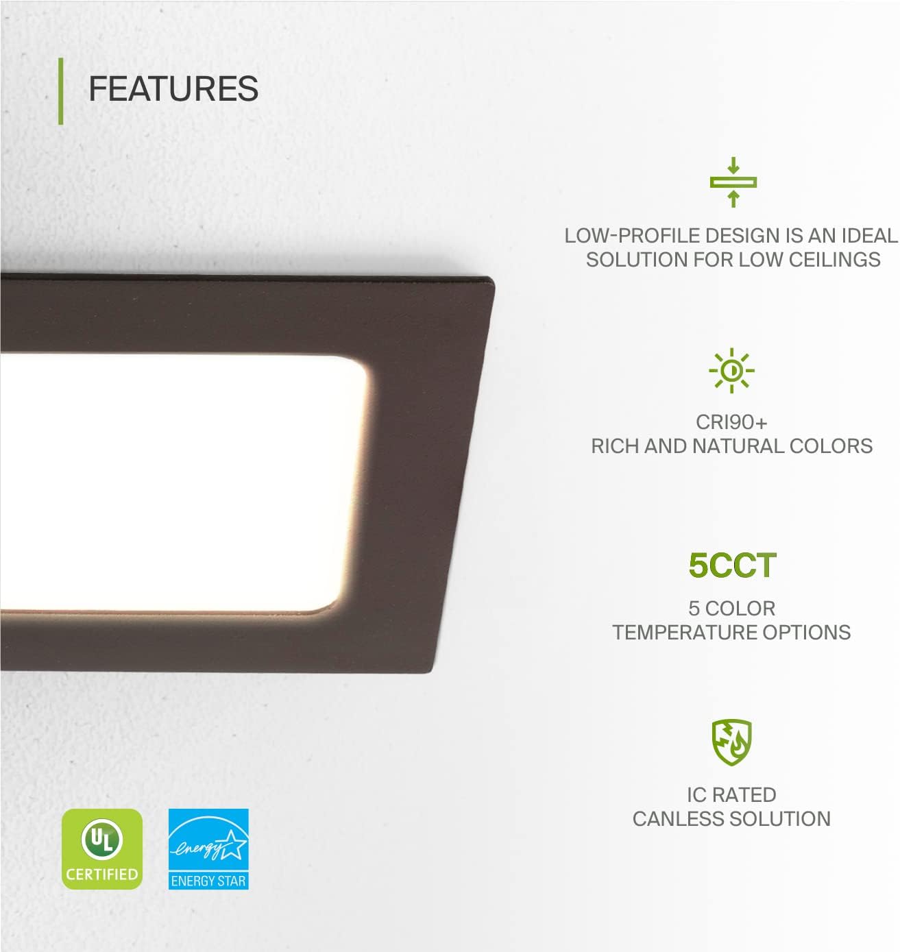 ASD Lighting LED Recessed Mini Panel Square 4inch 12W 120V Triac 2700/3000/3500/4000/5000K Bronze UL Energy Star 6 pack