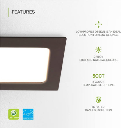 ASD Lighting LED Recessed Mini Panel Square 4inch 12W 120V Triac 2700/3000/3500/4000/5000K Bronze UL Energy Star 6 pack