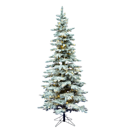 Vickerman 12' Flocked Utica Fir Slim Artificial Christmas Tree Pure White Single Mold LED Lights