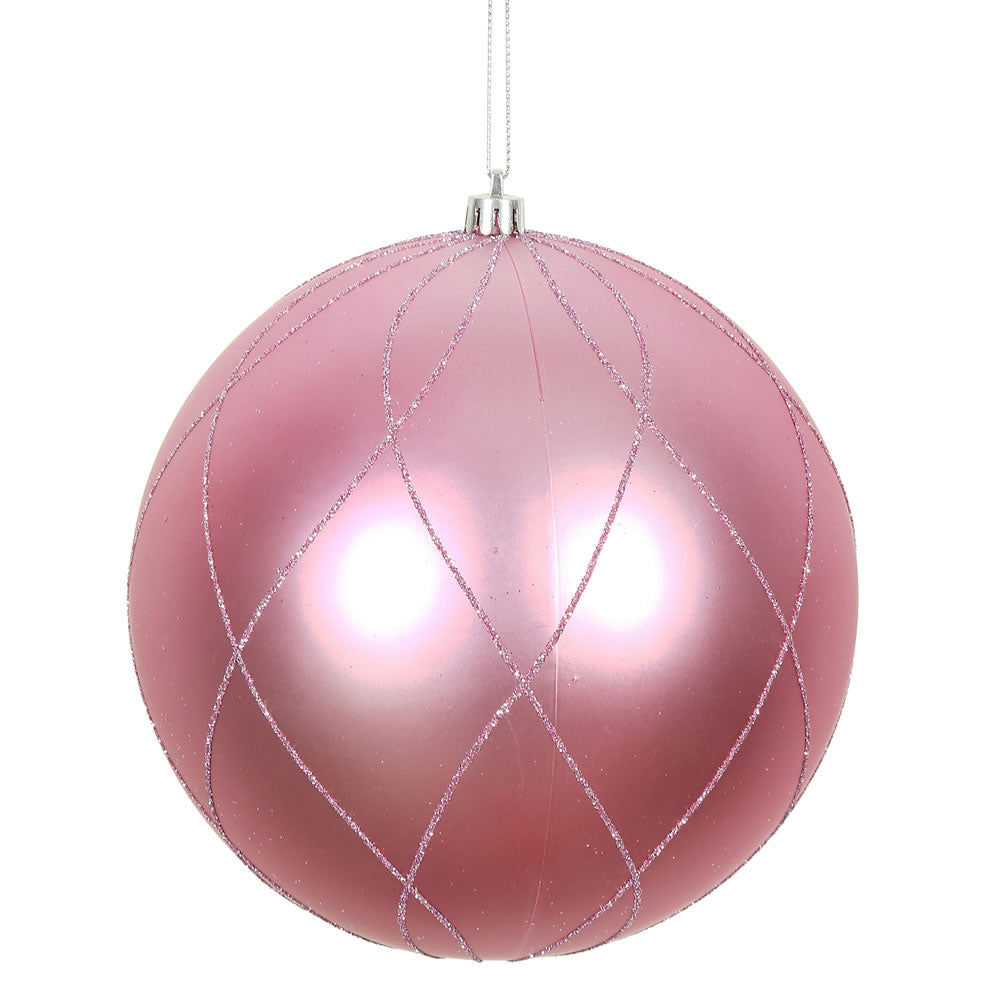 Vickerman 6" Pink Matte and Glitter Swirl Ball Ornament 3 per Box