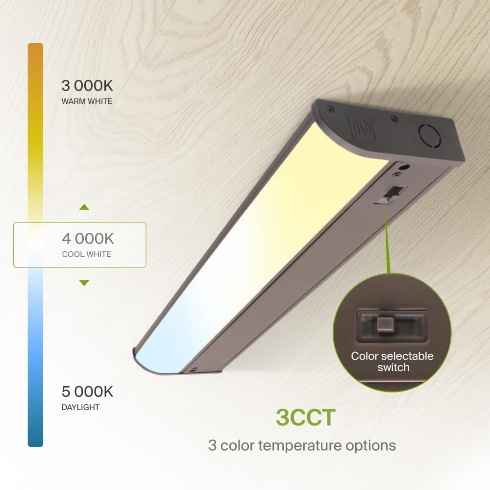 ASD Lighting LED Under Cabinet Bullnose 18" 8W 120V Dimmable CCT Selectable 3000/4000/5000K Hardwired, On/Off Switch, Oil Rubbed Bronze ETL Energy Star