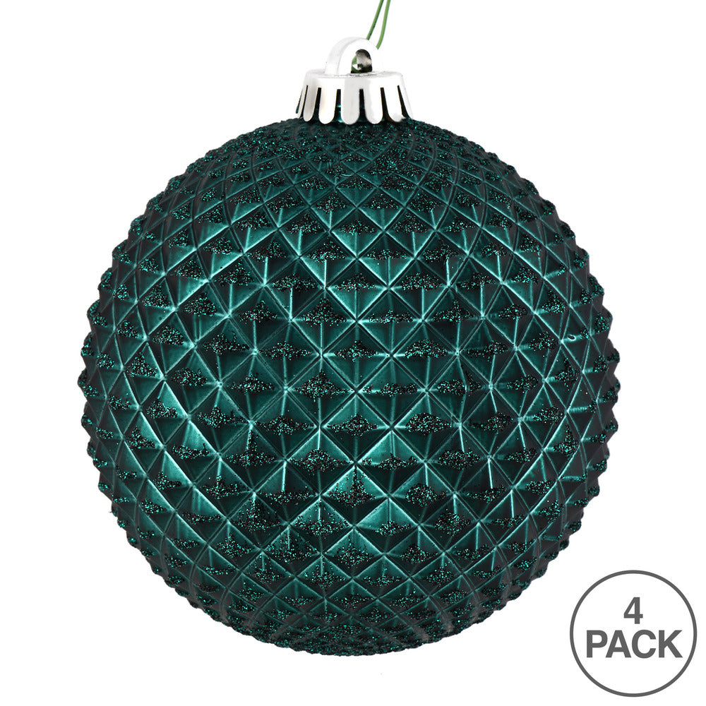 Vickerman 6" Sea Blue Durian Glitter Ball Ornament 4 per Bag