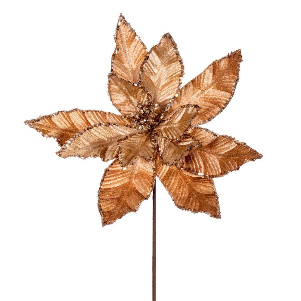 Vickerman 24" Mocha Velvet Sequin Trim Poinsettia 3 per bag.