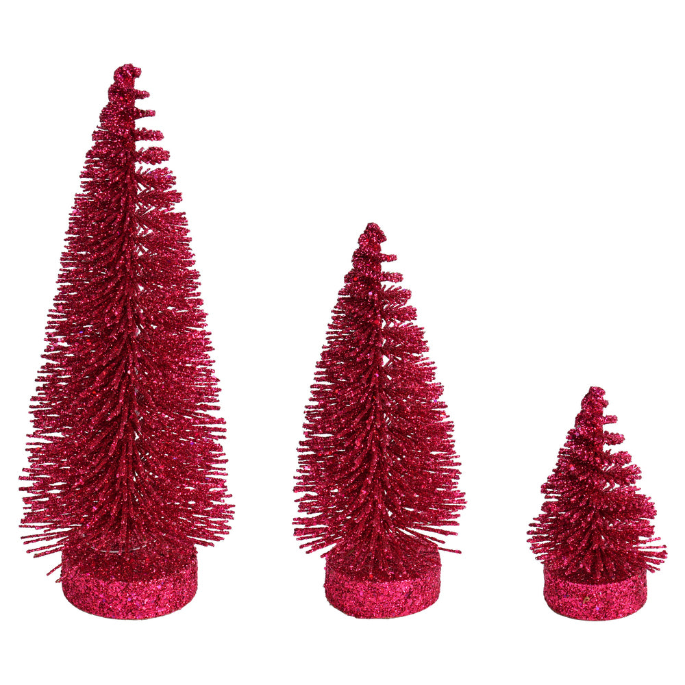 Vickerman 3"-5"-7" Dusty Rose Glitter Oval Pine Artificial Christmas Tree Set of 3