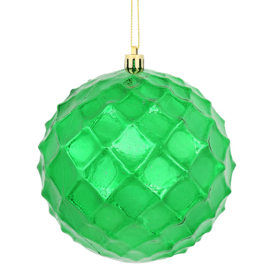 Vickerman 4.75" Green Shiny Diamond Bauble Christmas Ornament Set of 4